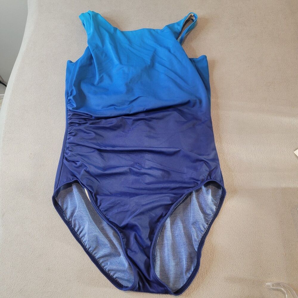 Lands End Swimsuit Size 16 Turquoise Blue One Piece Built In Bra Wrap Ombre